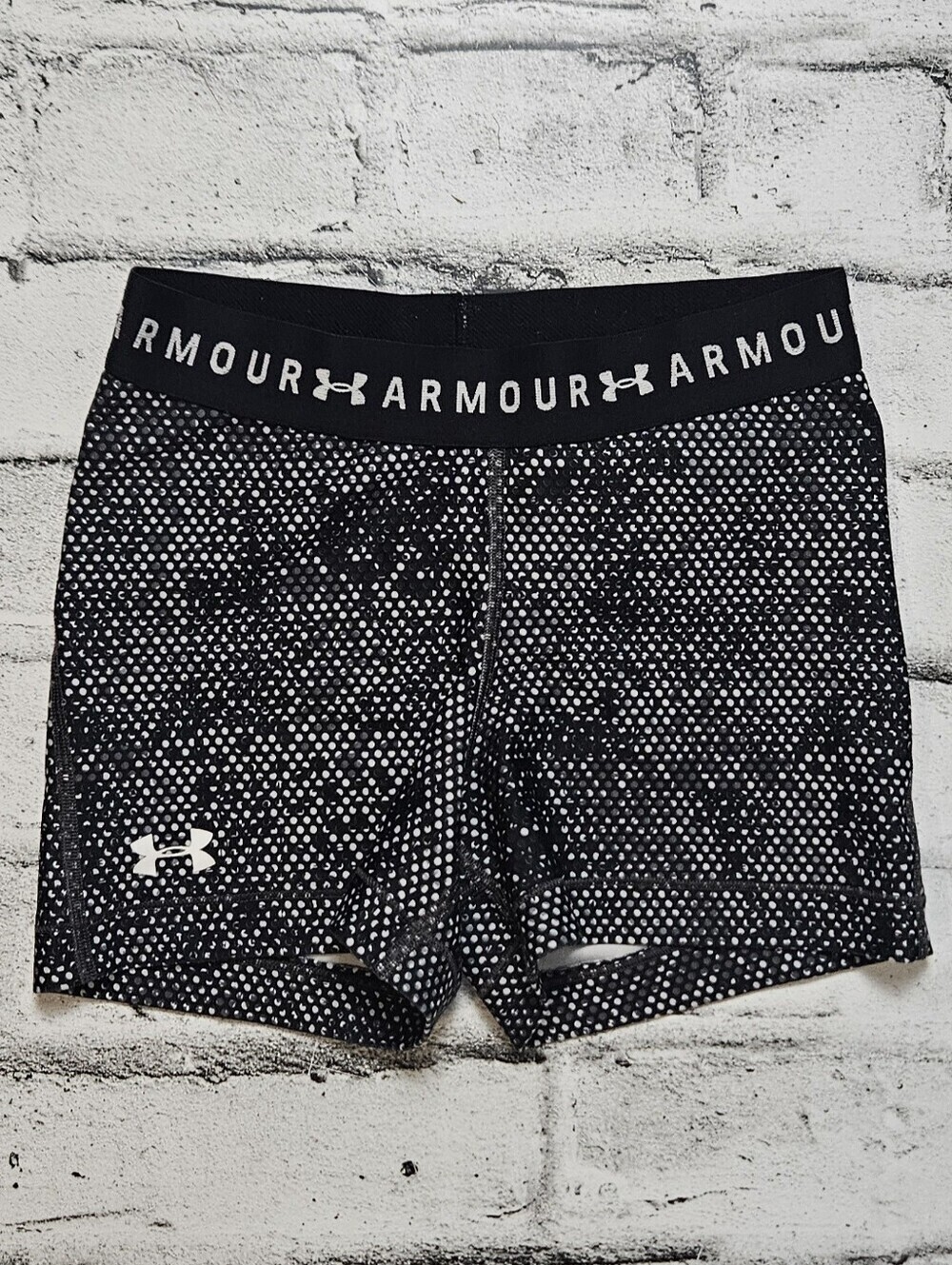 Under Armour HeatGear Compression Shorts Black White Dot Print Small